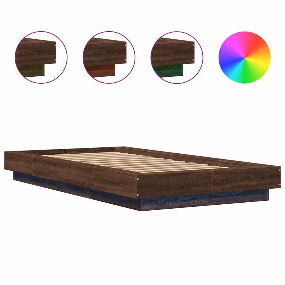 Berkfield Home Durable Bed Frame with Under-Bed LED Lights in Brown Oak, W/D/H: 75 x 190 x 23 cm – 4