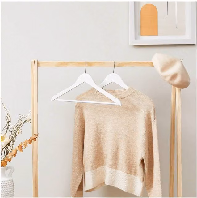 SONGMICS White Eucalyptus Wood Hangers with Anti-Slip Trousers Bar and Swivel Hook