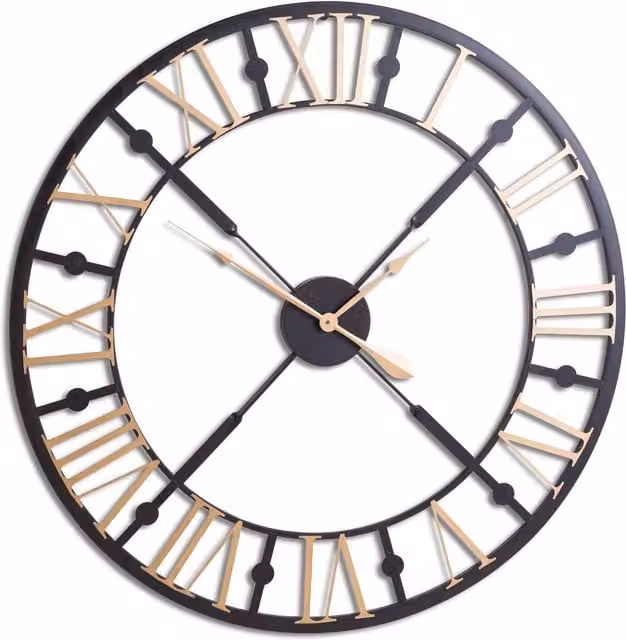 Love Lace Black and Gold Metal Skeleton Wall Clock