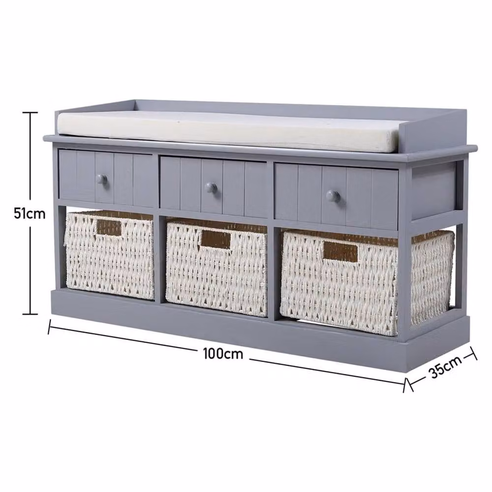 PAWNORA Grey Bench Storage Cabinet with 3 Drawers and 3 Baskets – 2