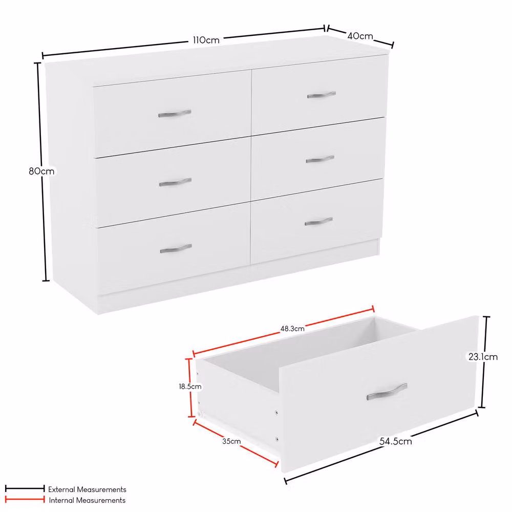 HD Designs Riano 6 Drawer Chest of Drawers in White – 2