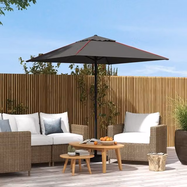 Outsunny Outdoor Parasol Umbrella with Vent and Piping Side in Charcoal Grey