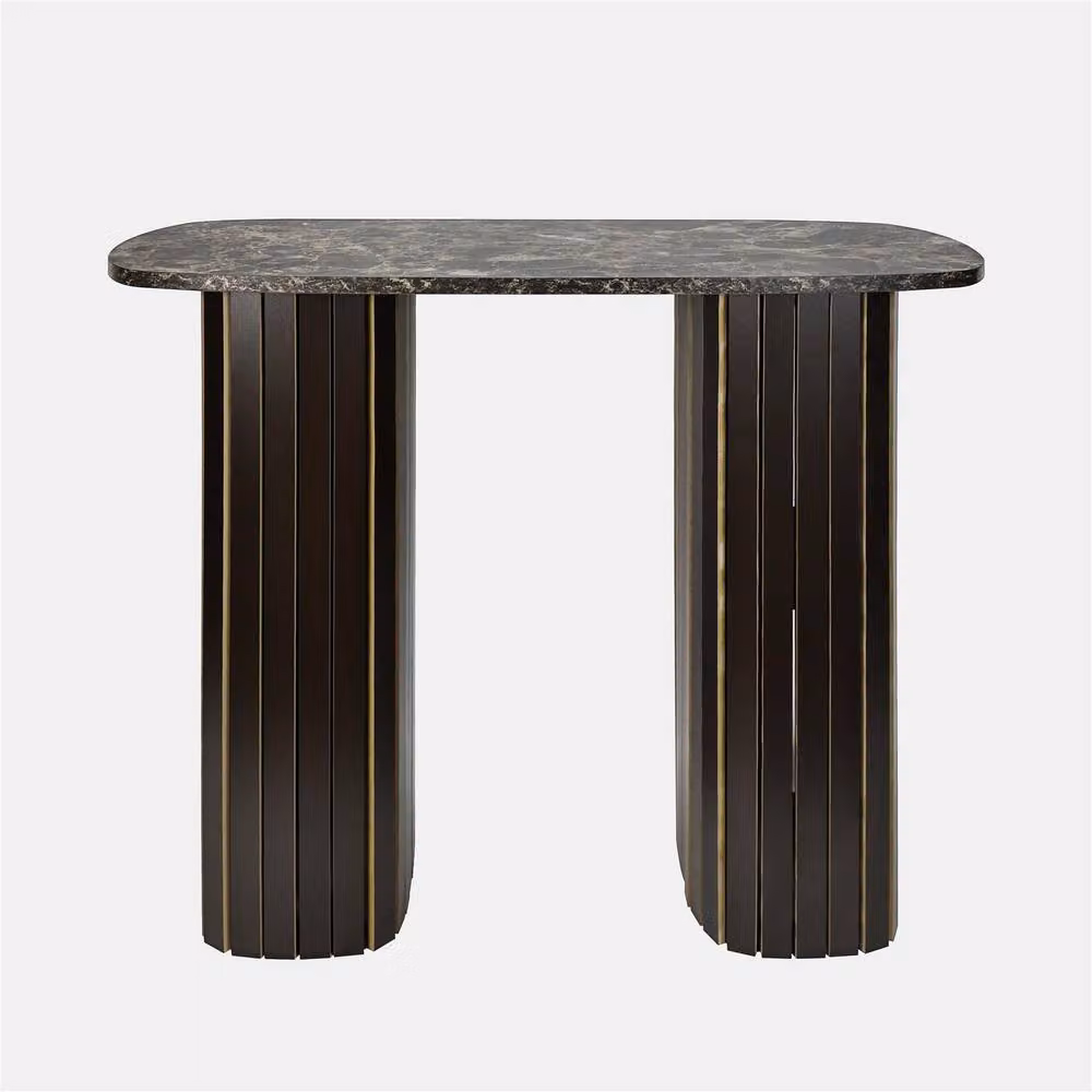 OHS Madison Modern Marble Effect Ribbed Console Table in Dark Brown – 2