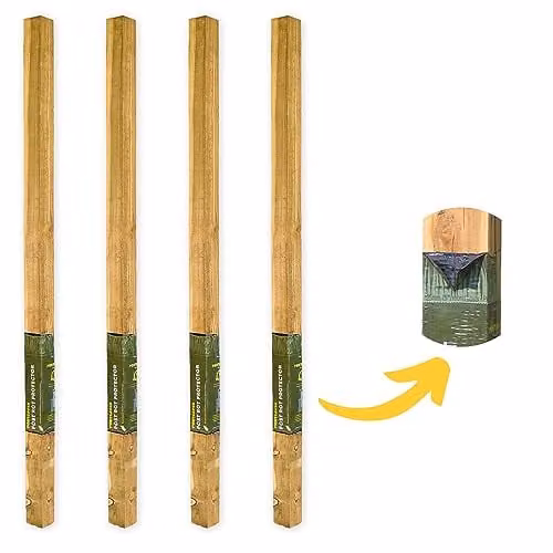 Postsaver Brown Square Pressure-Treated Wood Fence Posts, Pack of 4, 2.4 m Long – 1