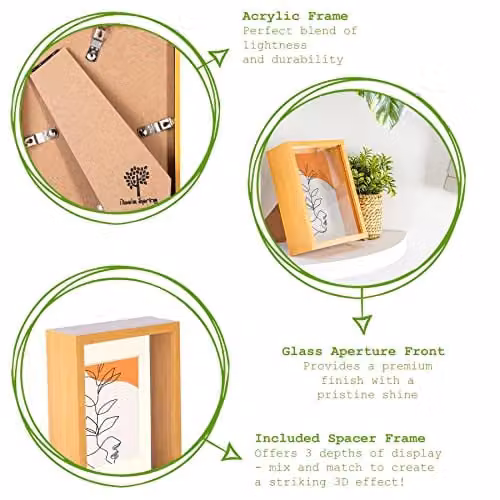 Nicola Spring White 3D Deep Box Wooden Photo Frame with Black Mount, W/D/H: 19.0 x 14.0 x 6.0 cm