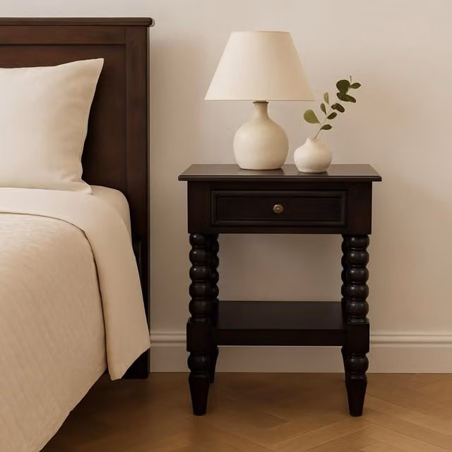 Artisan Furniture Mango Wood Classic Nightstand in Brown and Black