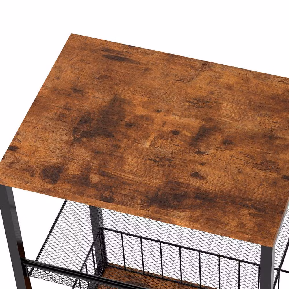 Levede 3-Tier Industrial Side Table in Brown Wood and Metal – 5