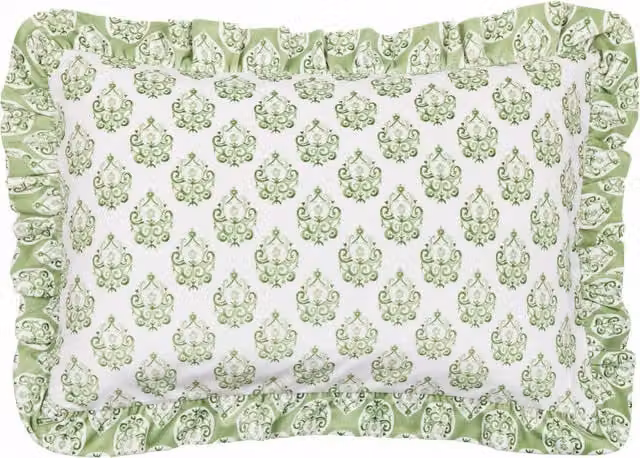 Krissa Block Printed Green Velvet Cushion Cover