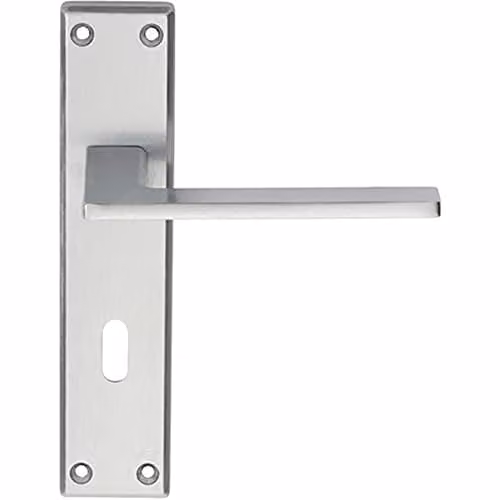 Loops Flat Straight Lever on Lock Backplate Door Handle in Satin Chrome, W: 180 mm, H: 40 mm