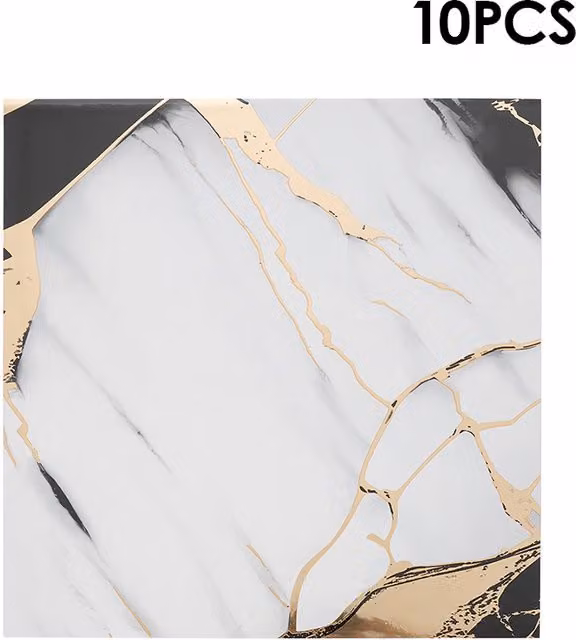 Livingandhome Set of 10 Self Adhesive Marble Wall Tile Stickers in White, Black and Gold