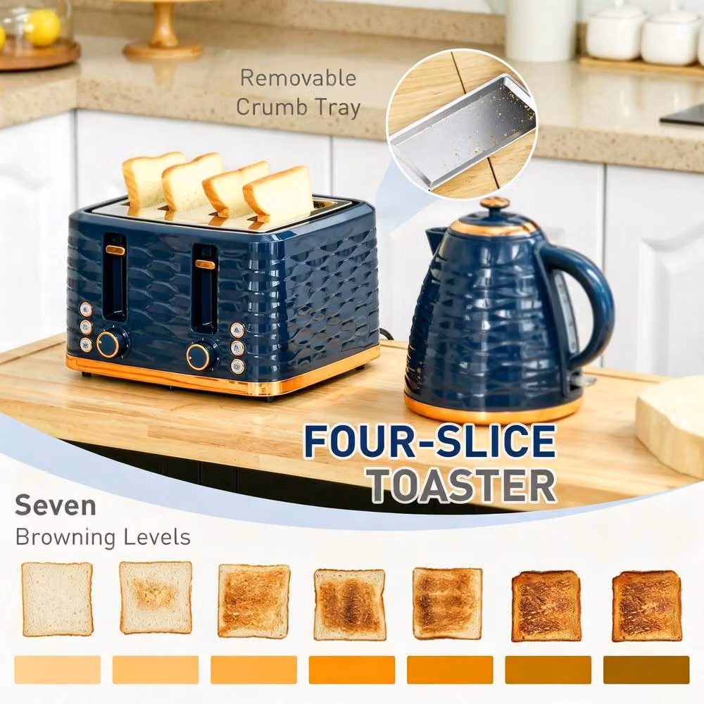 STILVORA Blue Stainless Steel Kettle and 4 Slice Toaster Set – 7