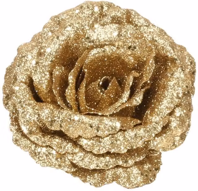 Kingsbury Gifts Gold Artificial Glitter Rose Head with Clip