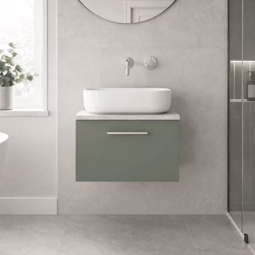 Balterley Modern Wall Hung Bathroom Vanity Unit with Single Soft Close Drawer and Laminate Worktop, Green, W/D/H: 60.5 x 39.0 x 38.1 cm – 3