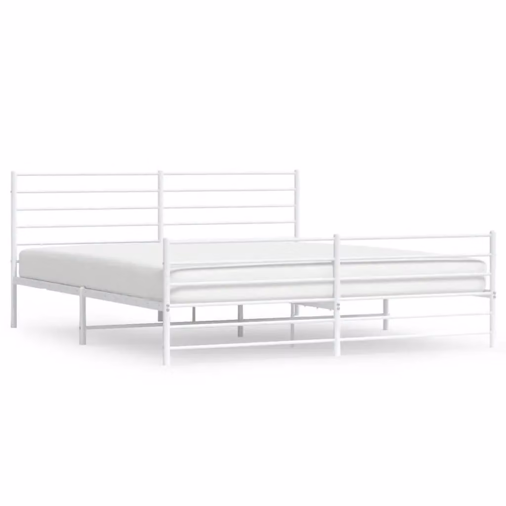 Berkfield Home Metal Bed Frame with Headboard and Footboard in White, W/D/H: 193 x 203 cm – 2