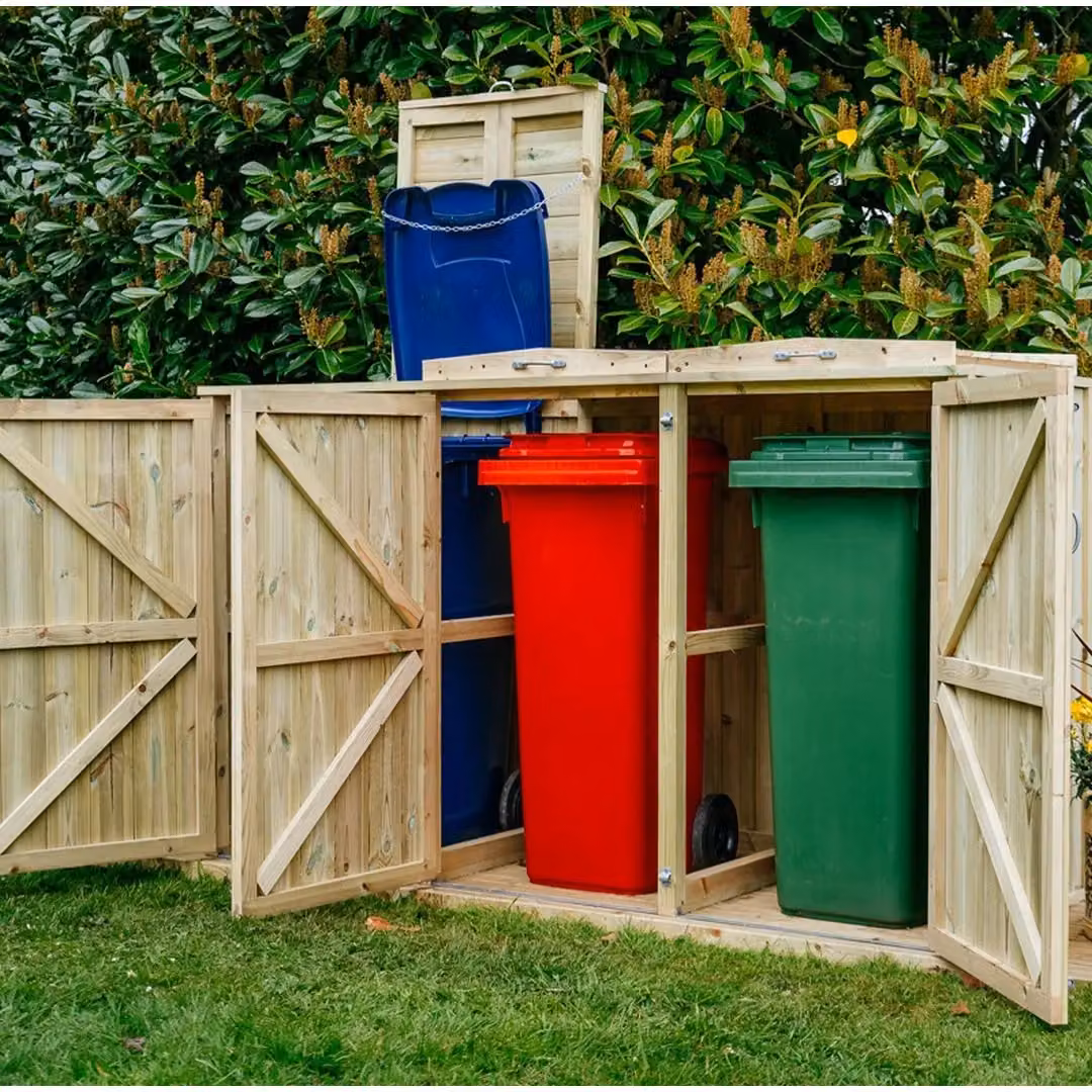 Buttercup Farm Shireburn Triple Wheelie Bin Store in Natural Brown, W: 203 cm, D: 80.4 cm, H: 120 cm – 5