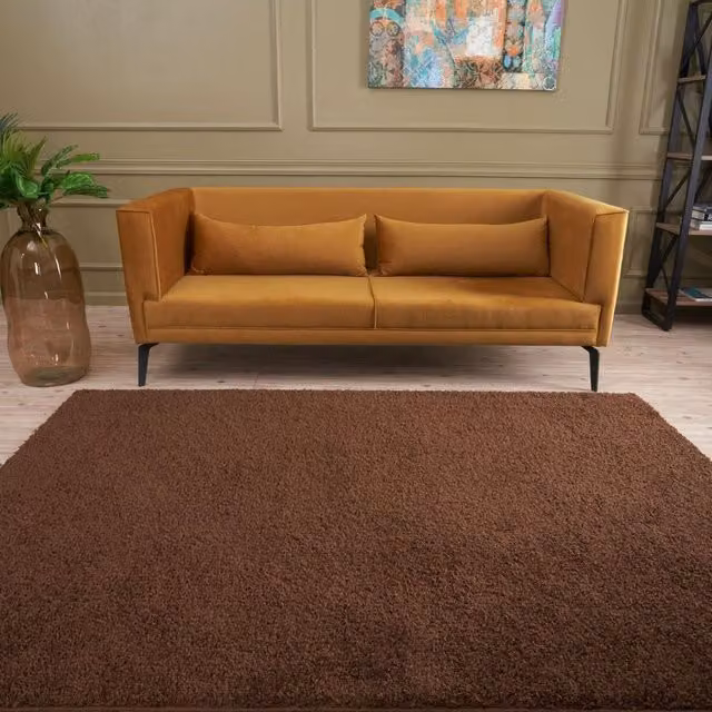 THE RUGS Soft Plain High Pile Shaggy Rug, Brown, W: 60 cm, L: 110 cm