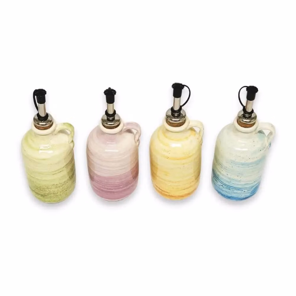Verano Spanish Ceramics Pastel Beach Hand Painted Ceramic Oil Drizzler Pourer, Blue, 250ml