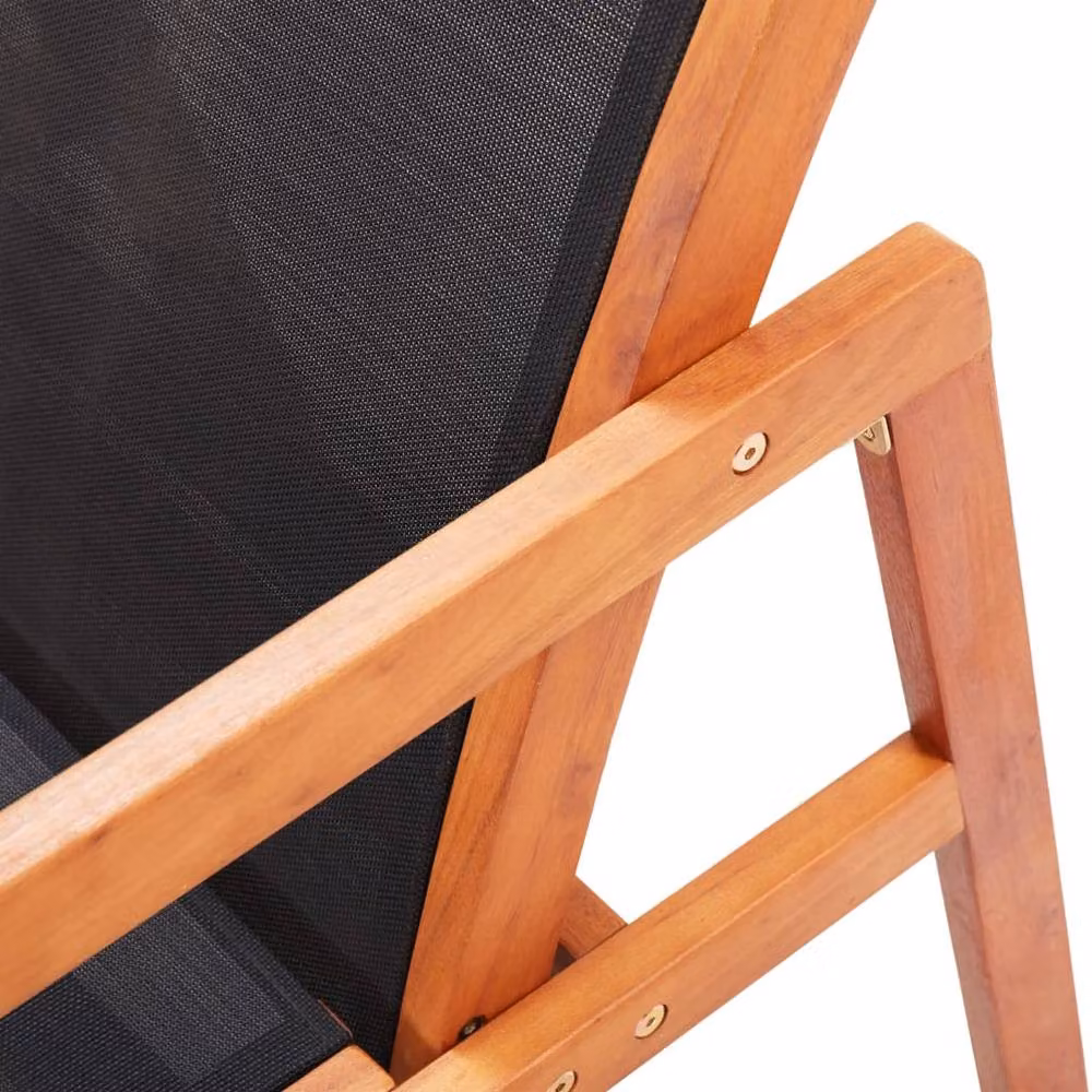 Berkfield Home Durable Garden Lounge Chair in Black Solid Eucalyptus Wood and Textilene, W/D/H: 77.5 x 60.0 x 83.5 cm – 4