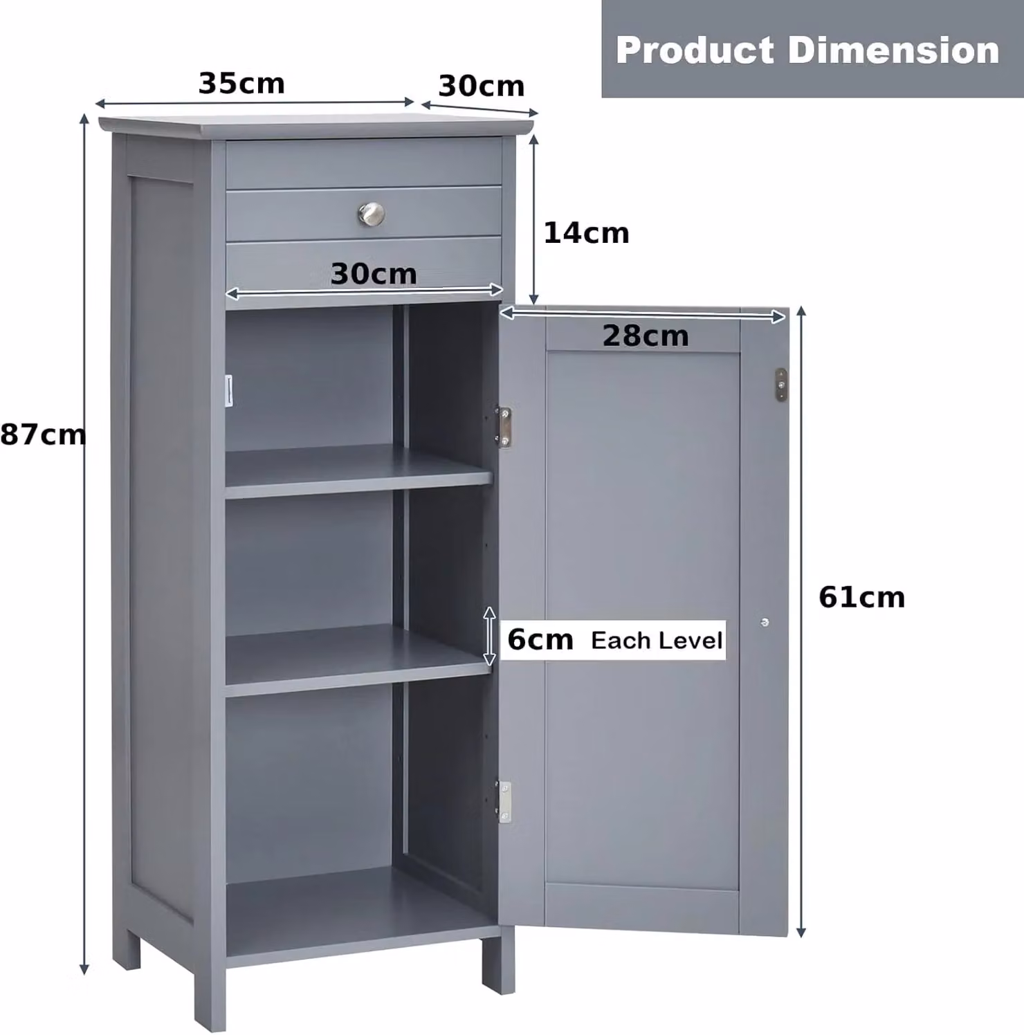 Gymax Grey Freestanding Bathroom Floor Cabinet with Adjustable Shelves and Drawers – 2
