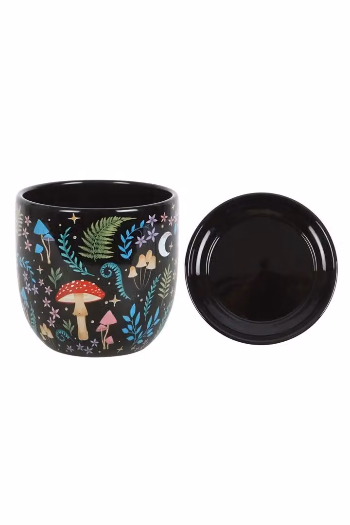 KDMD Dark Forest Print Ceramic Plant Pot with Saucer in Black – 3