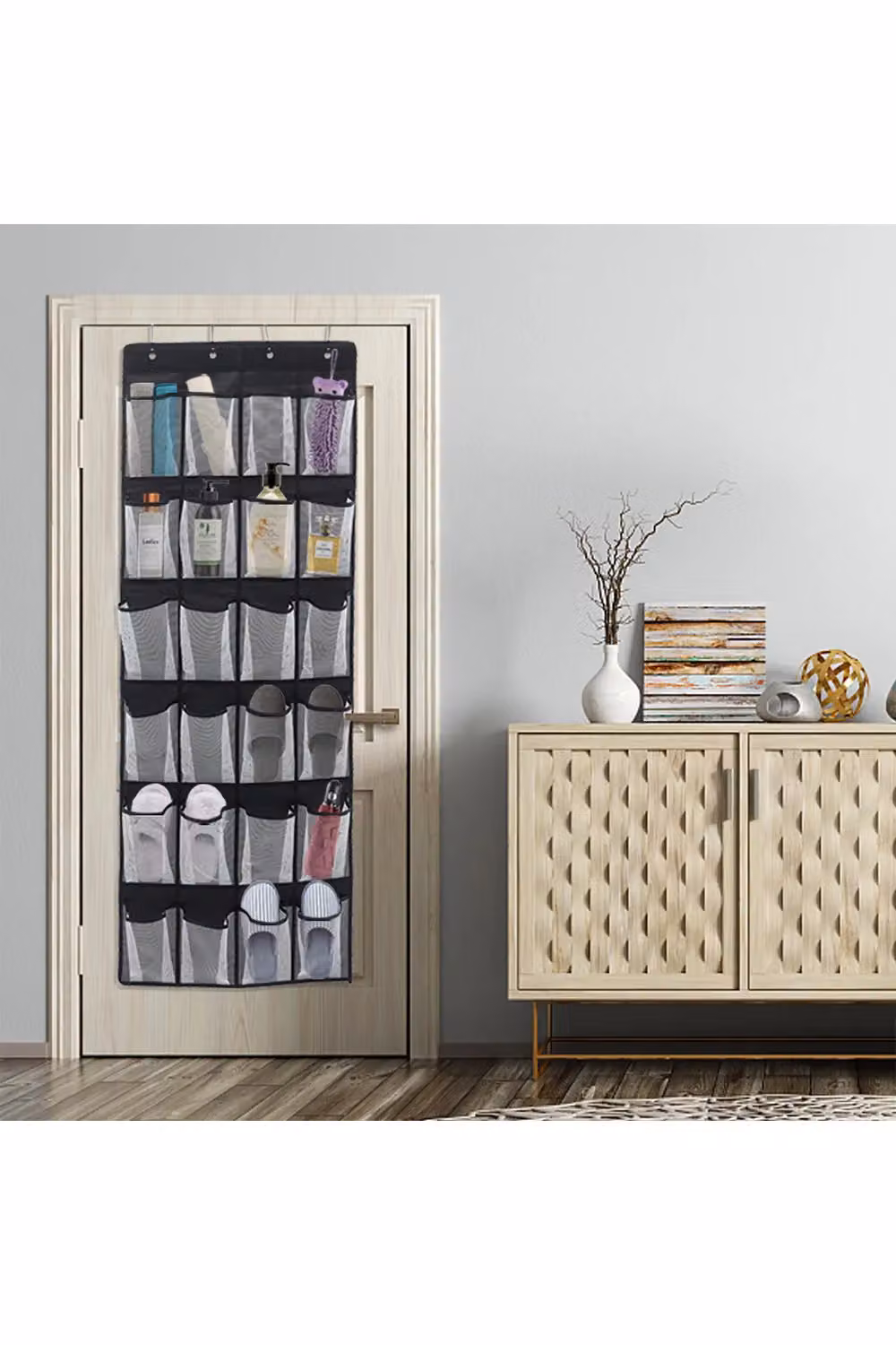 Living and Home Over the Door Hanging Shoe Organiser with 24 Extra Large Fabric Pockets in Black – 3
