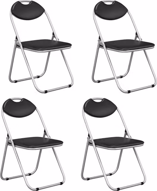 Costway 4 Pack of Black Stackable Folding Chairs with Synthetic Leather and Metal Frame