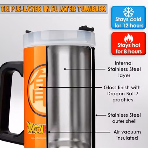 Get Trend Dragon Ball Z Insulated Stainless Steel Tumbler with Straw and Handle, Orange, 920ml – 4