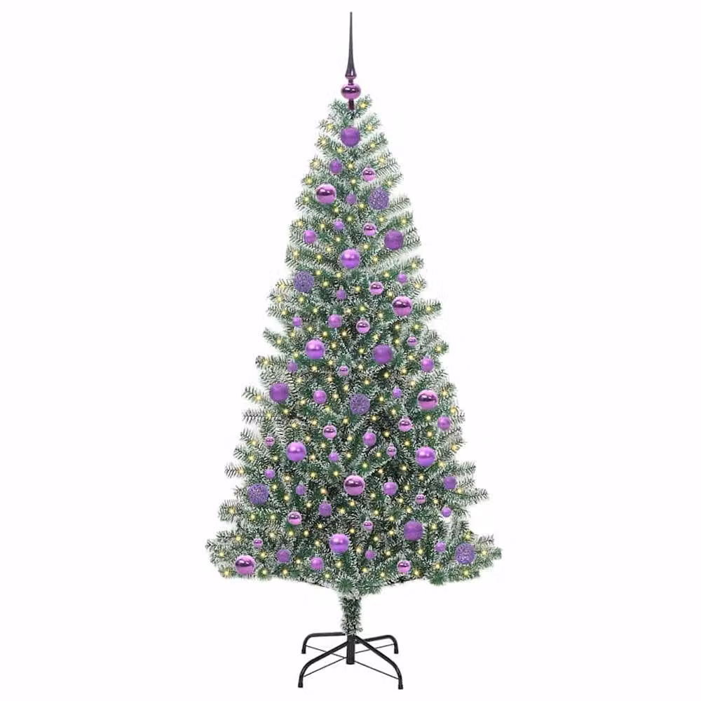 Berkfield Home Snow Flocked Artificial Christmas Tree with LED Lights, Green, Height: 180 cm – 3