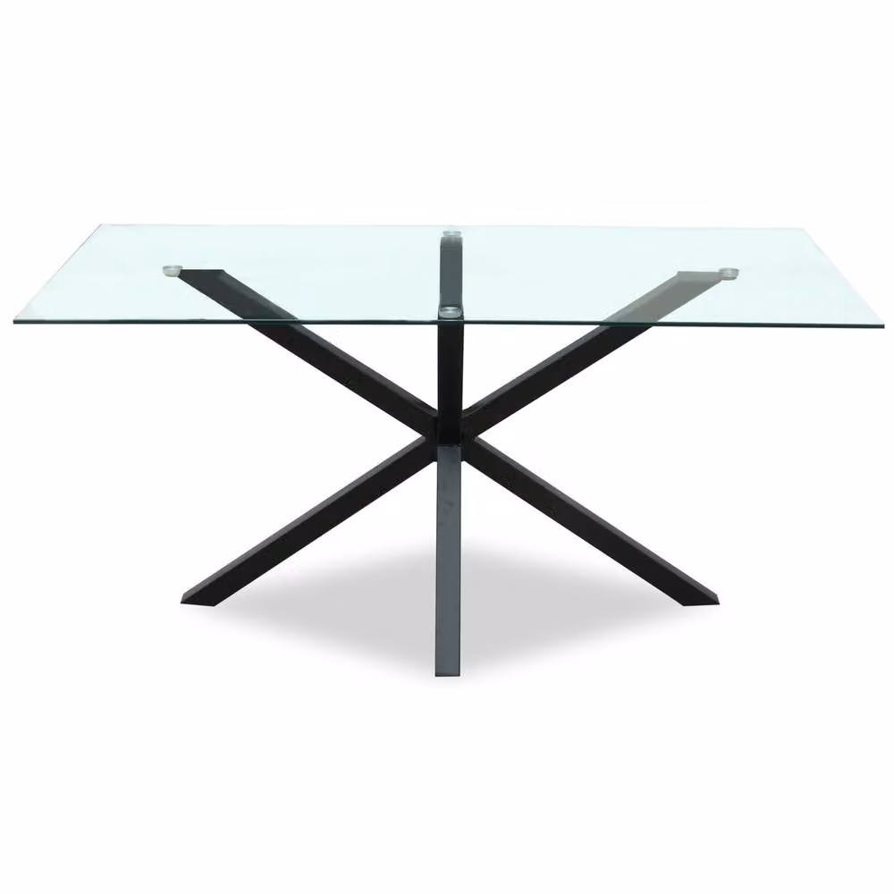 Wyld Haus Saignon Rectangular Glass Dining Table with Matte Black X-Frame Base, W: 80 cm, D: 80 cm, H: 76 cm – 3