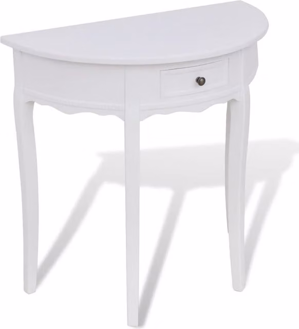 Berkfield Half-round Console Table with Drawer in White Lacquered Wood