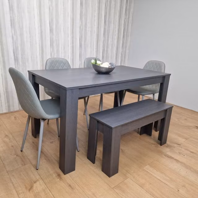 Kosy Koala Modern Grey Dining Set with Rectangular Table, 4 Chairs and 1 Bench
