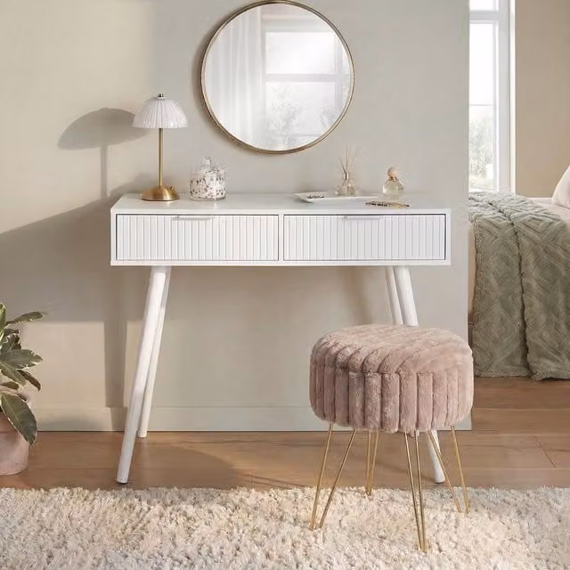 OHS Venice Modern White Matt Striped MDF Console and Dressing Table