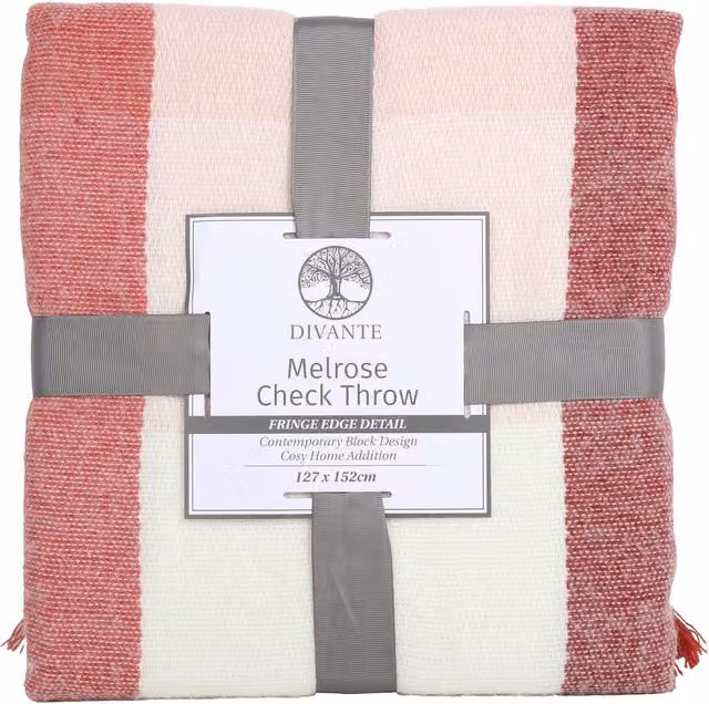 Divante Melrose Checked Throw with Fringes in Purple, Red and Pink