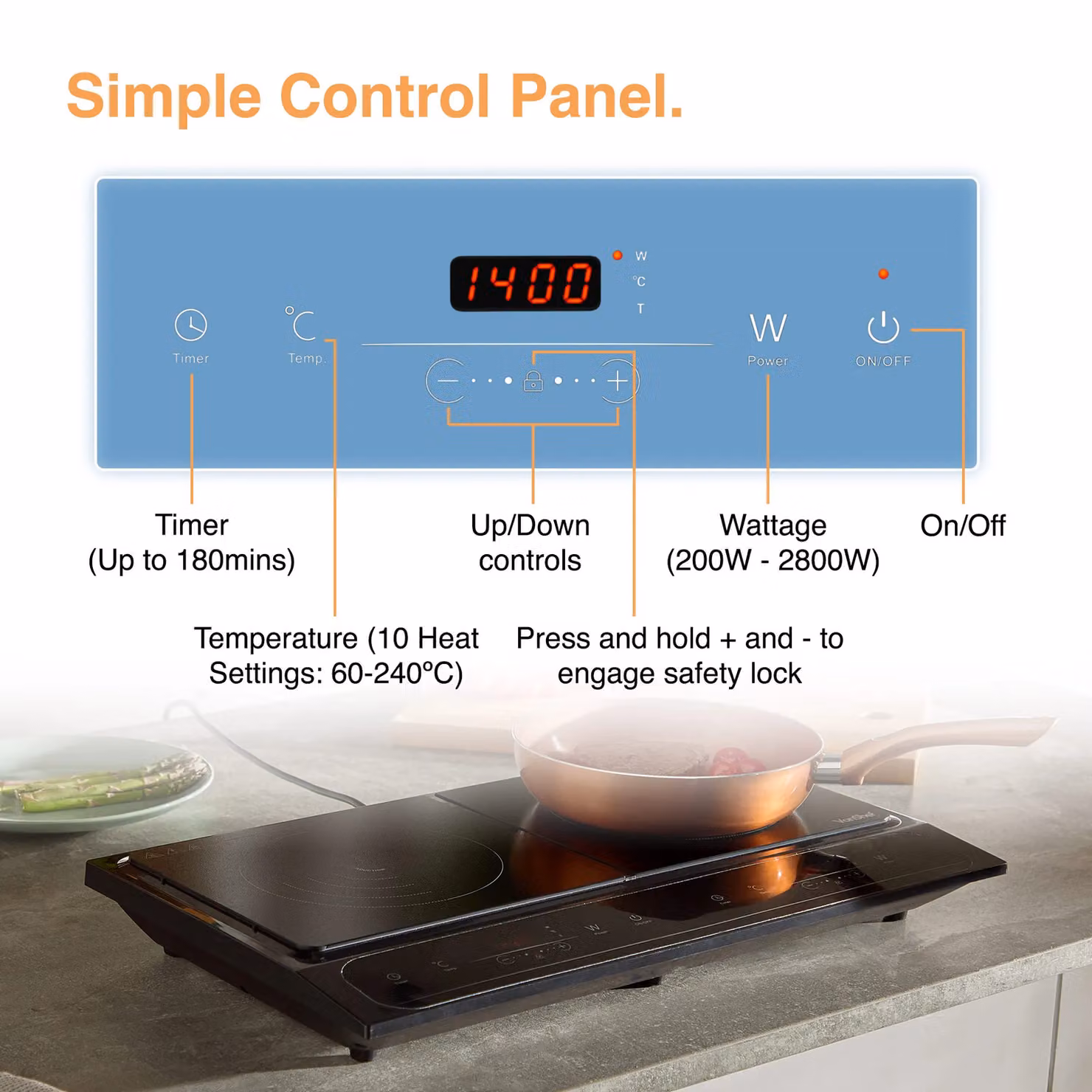VonShef Portable Double Induction Hob with Digital Display and Timer in Black – 6