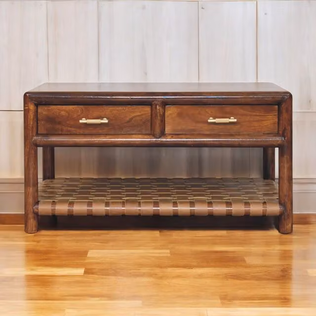Artisan Furniture Brown Mango Wood Regency Woven Console Table with 4 Drawers