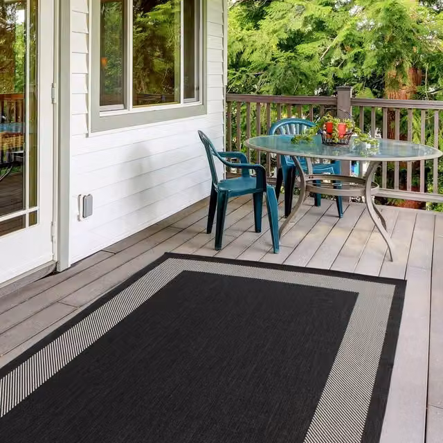 THE RUGS Black Bordered Indoor and Outdoor Weatherproof Washable Rug, W/D/H: 200 x 290 cm