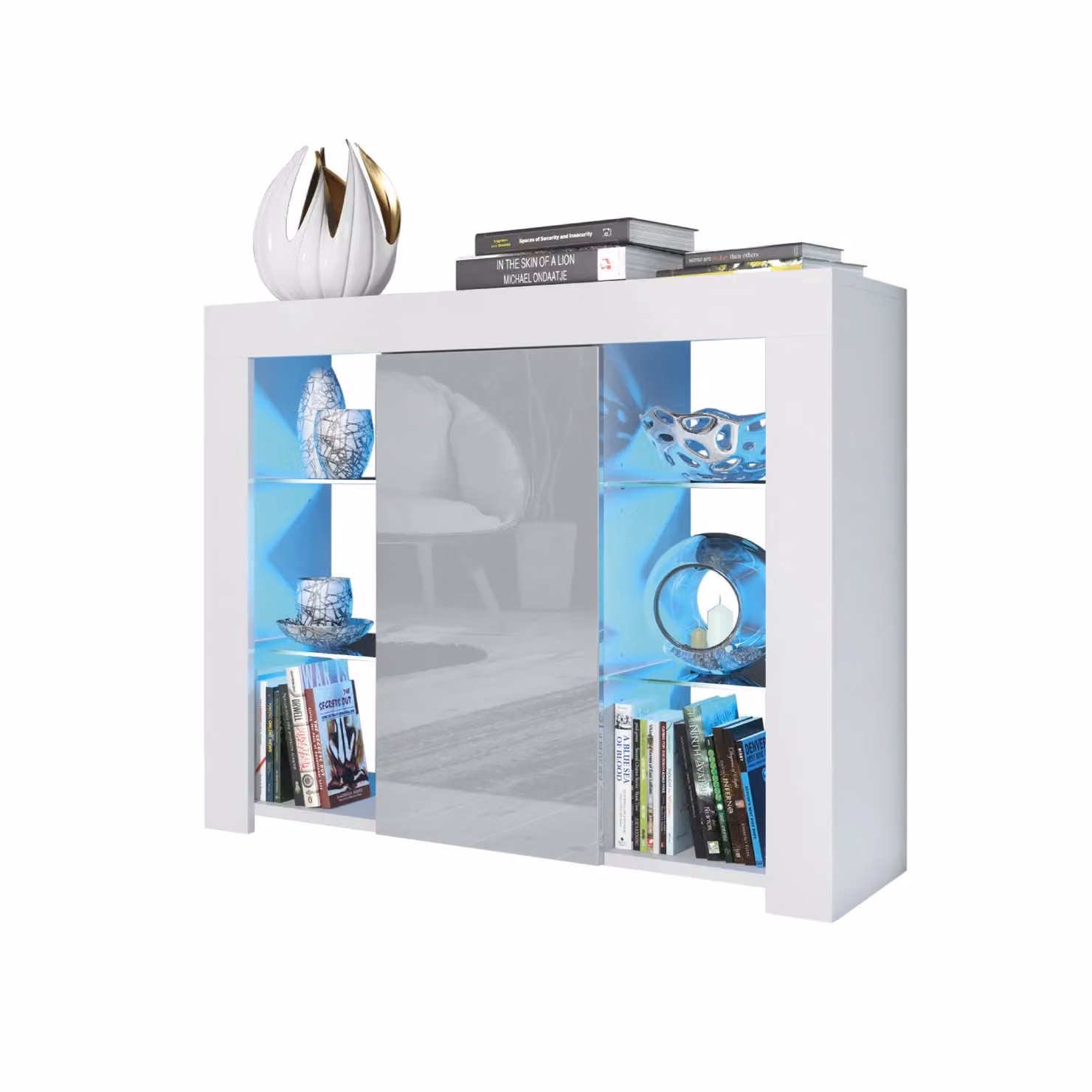 Creative Furniture Harbor Sideboard with Glossy Grey and White Doors and Integrated Lighting W/D/H: 97 x 35 x 83 cm – 3