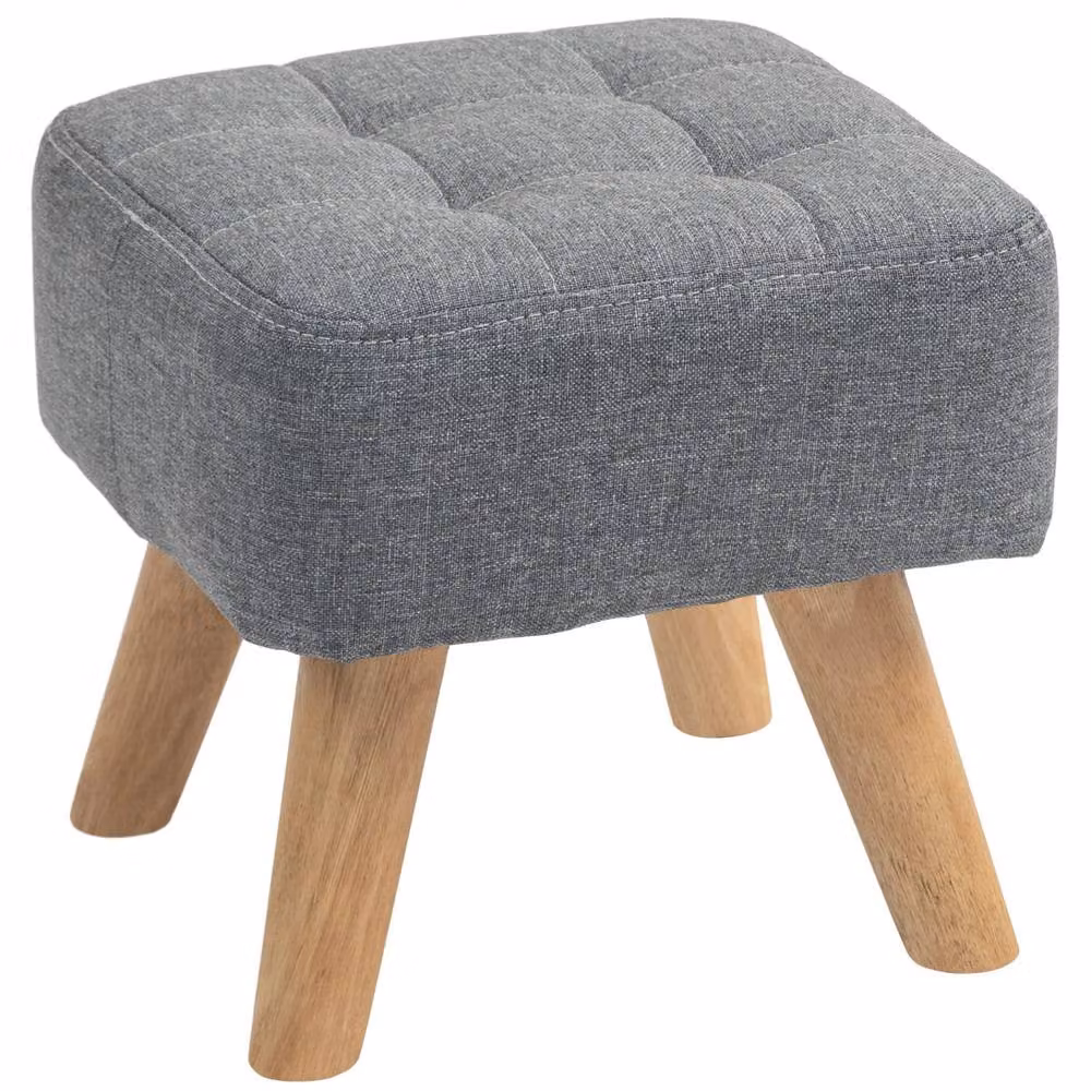 Wyld Haus Sayo Light Grey Linen Look Tufted Diamond Square Footstool – 2