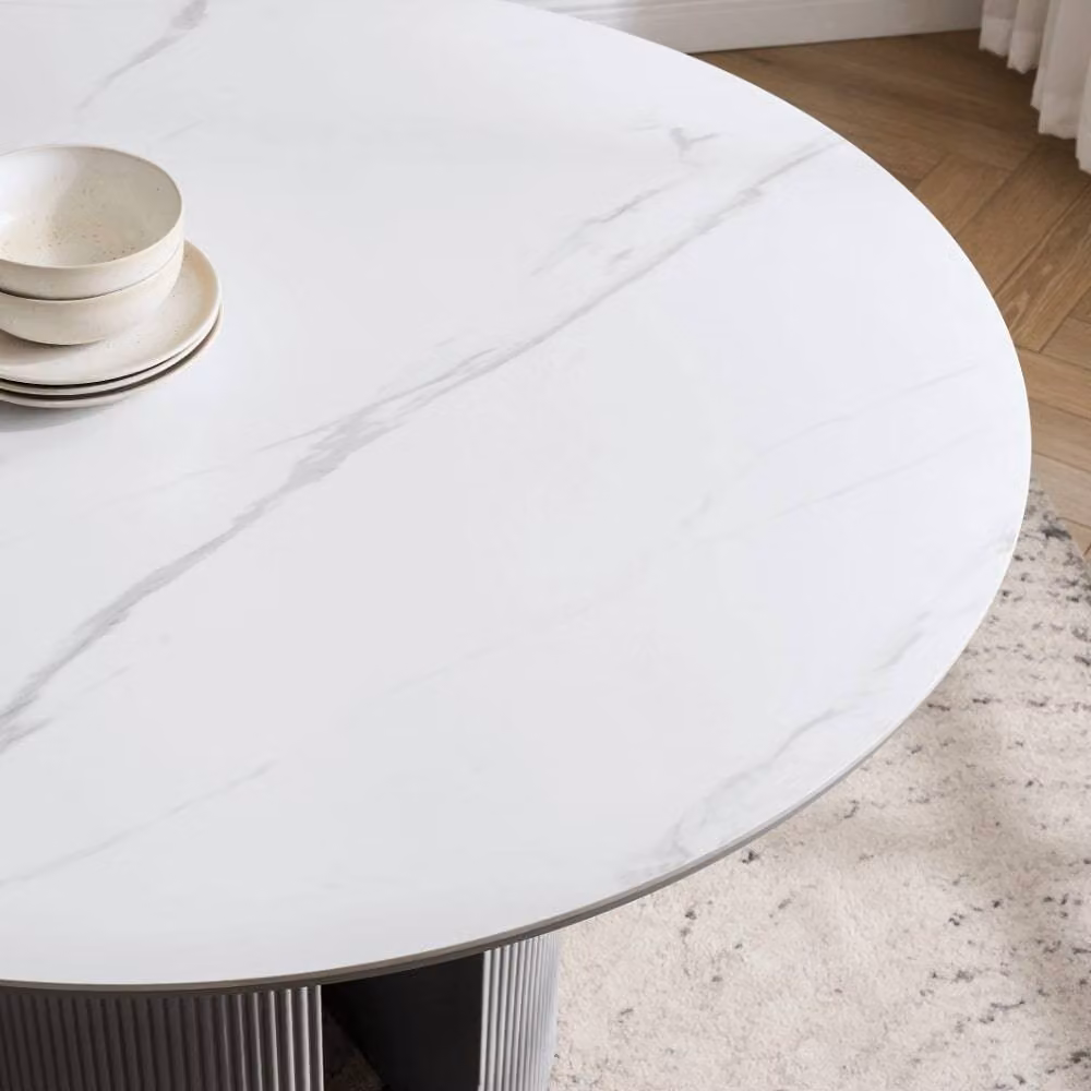 Modish Furnishing Lucas Round Dining Table with White Matt Ceramic Top and Grey Base – 2