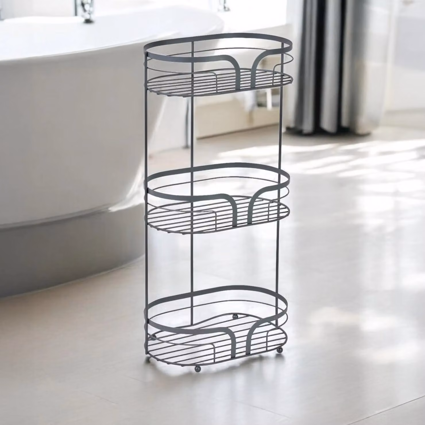 Showerdrape Dante Modern 3-Tier Floor Caddy and Mini Caddy Bathroom Storage in Grey – 2