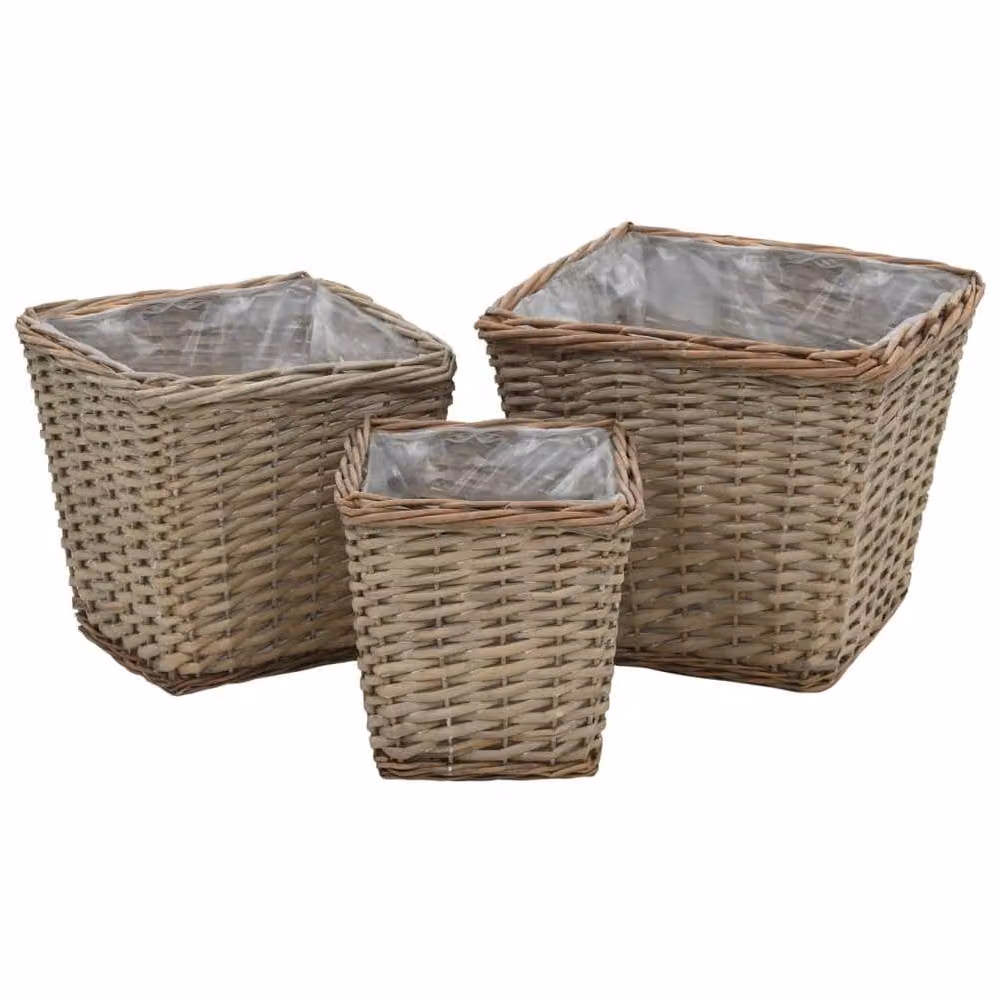 Berkfield Home 3 Piece Wicker Raised Bed Set with PE Lining in Light Brown – 1