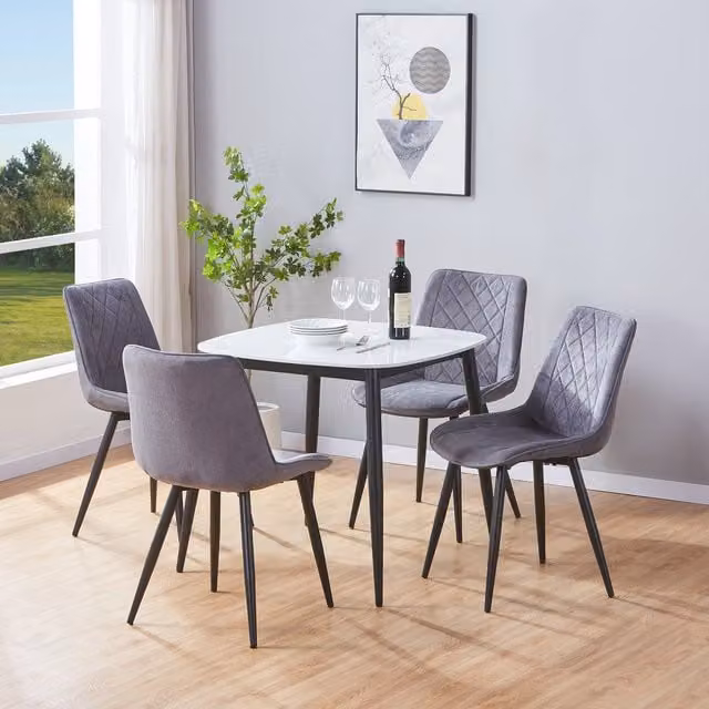 Aspen Gloss White Sintered Stone Square Dining Table and 4 Grey Cord Fabric Chairs Set