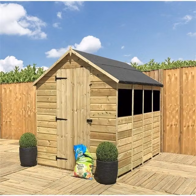 Marlborough Pressure Treated Low Eaves Apex Garden Shed with Single Door in Brown