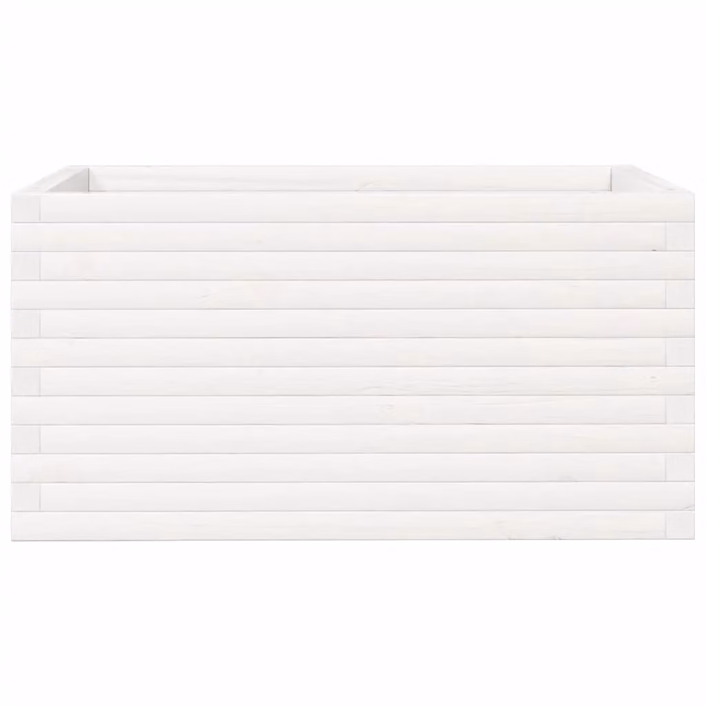Berkfield Home White Solid Wood Pine Garden Planter Tub W: 90 cm, D: 60 cm, H: 45.5 cm – 2