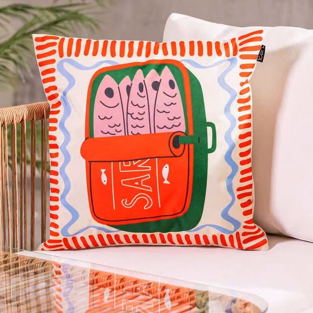 ICON Multicolour Sardine Print Square Cushion, W/D/H: 43 x 43 x 43 cm