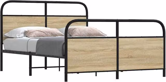 Berkfield Home Metal Bed Frame in Sonoma Oak and Black, W: 140 cm, L: 200 cm