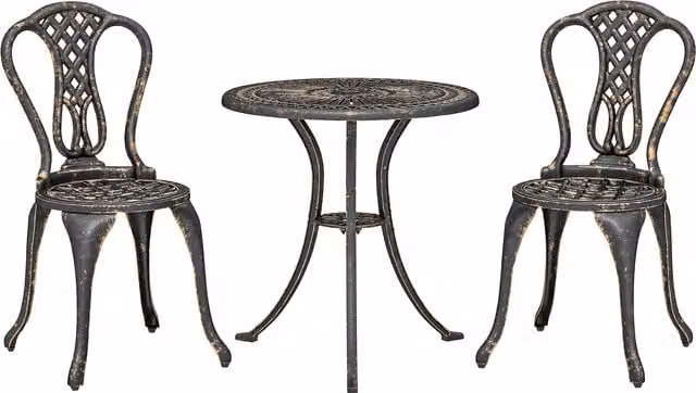 Outsunny Brown Cast Aluminium Outdoor Bistro Set for 2 with Round Table and Umbrella Hole