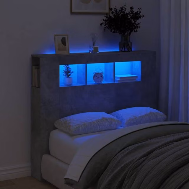 Berkfield Home Modern LED Headboard in Concrete Grey with Integrated Shelf and USB Charging Port, W/D/H: 120 x 18.5 x 103.5 cm – 1