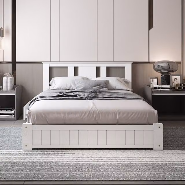 Somnior Beds Ltd Oakmere Solid Wood Bed Frame with 3 Drawers and Headboard, White, W/D/H: 140 x 200 cm