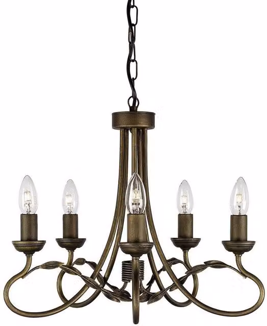 Elstead Olivia 5 Light Ceiling Chandelier in Black and Gold Finish with E14 Bulbs